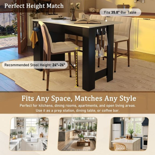 English Elm U_style-Ca Multifunctional Drop Leaf Sideboard with Marble Top Two Door Kitchen Cabinet Black, Walnut N711P427079B
