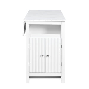 English Elm U_style-Ca Multifunctional Drop Leaf Sideboard with Marble Top Two Door Kitchen Cabinet White N711P427079K