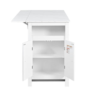 English Elm U_style-Ca Multifunctional Drop Leaf Sideboard with Marble Top Two Door Kitchen Cabinet White N711P427079K