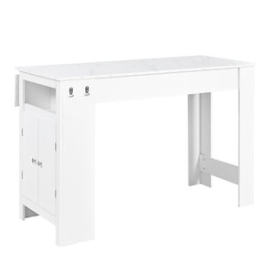 English Elm U_style-Ca Multifunctional Drop Leaf Sideboard with Marble Top Two Door Kitchen Cabinet White N711P427079K