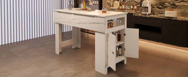 English Elm U_style-Ca Multifunctional Drop Leaf Sideboard with Marble Top Two Door Kitchen Cabinet White N711P427079K
