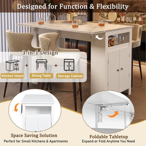 English Elm U_style-Ca Multifunctional Drop Leaf Sideboard with Marble Top Two Door Kitchen Cabinet White N711P427079K