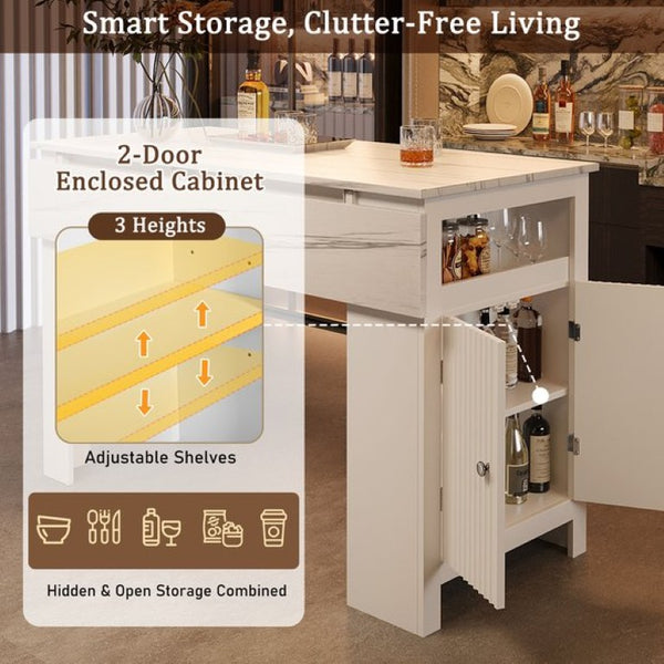 English Elm U_style-Ca Multifunctional Drop Leaf Sideboard with Marble Top Two Door Kitchen Cabinet White N711P427079K