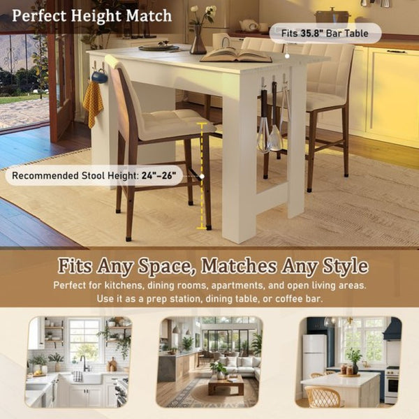 English Elm U_style-Ca Multifunctional Drop Leaf Sideboard with Marble Top Two Door Kitchen Cabinet White N711P427079K
