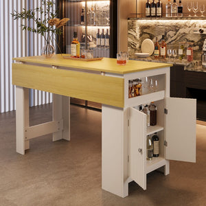 English Elm U_style-Ca Foldable Sideboard with Marble Grain Drop Leaf Top and Two Door Cabinet N711P427079O