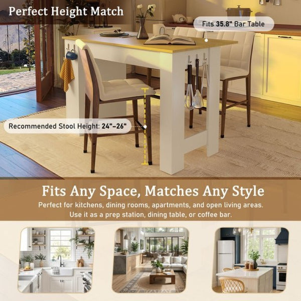 English Elm U_style-Ca Foldable Sideboard with Marble Grain Drop Leaf Top and Two Door Cabinet N711P427079O