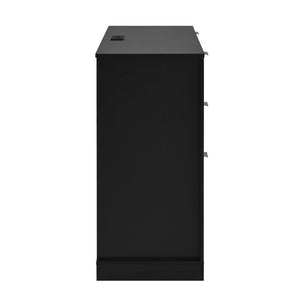 English Elm U_style Modern Buffet Cabinet with Six Drawers Built-In Power Outlet and Adjustable Shelving Black N711P437720B