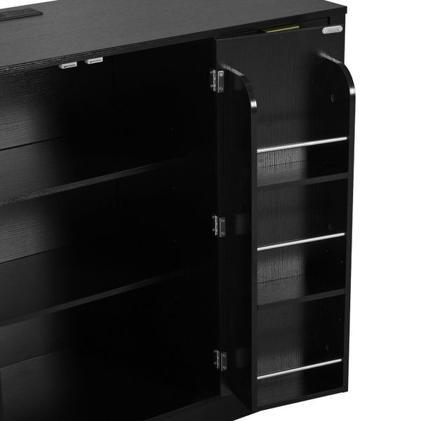 English Elm U_style Modern Buffet Cabinet with Six Drawers Built-In Power Outlet and Adjustable Shelving Black N711P437720B
