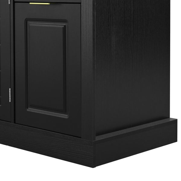 English Elm U_style Modern Buffet Cabinet with Six Drawers Built-In Power Outlet and Adjustable Shelving Black N711P437720B