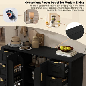 English Elm U_style Modern Buffet Cabinet with Six Drawers Built-In Power Outlet and Adjustable Shelving Black N711P437720B