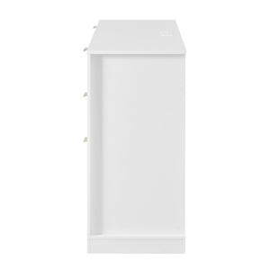 English Elm U_style Modern Buffet Cabinet with Six Drawers Built-In Power Outlet and Adjustable Shelving White N711P437720K