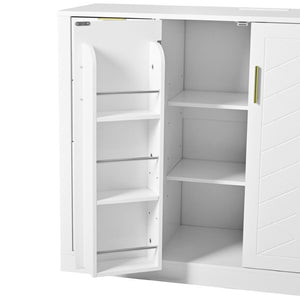 English Elm U_style Modern Buffet Cabinet with Six Drawers Built-In Power Outlet and Adjustable Shelving White N711P437720K