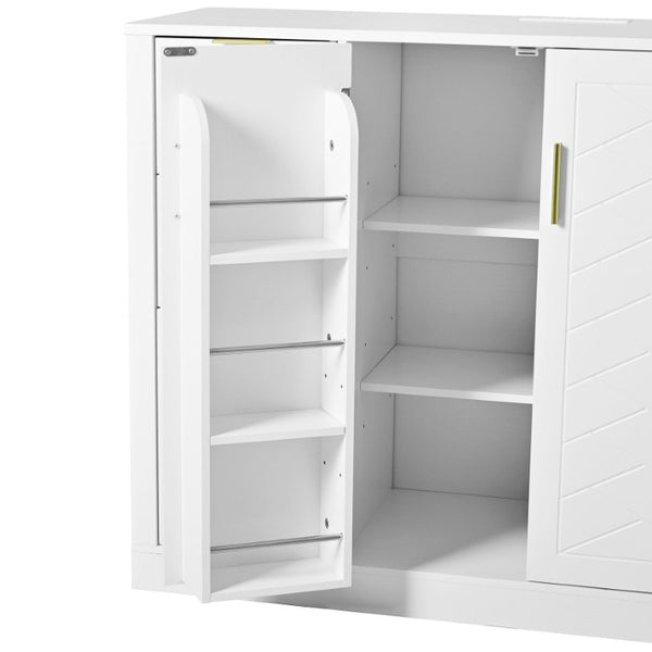 English Elm U_style Modern Buffet Cabinet with Six Drawers Built-In Power Outlet and Adjustable Shelving White N711P437720K