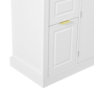 English Elm U_style Modern Buffet Cabinet with Six Drawers Built-In Power Outlet and Adjustable Shelving White N711P437720K
