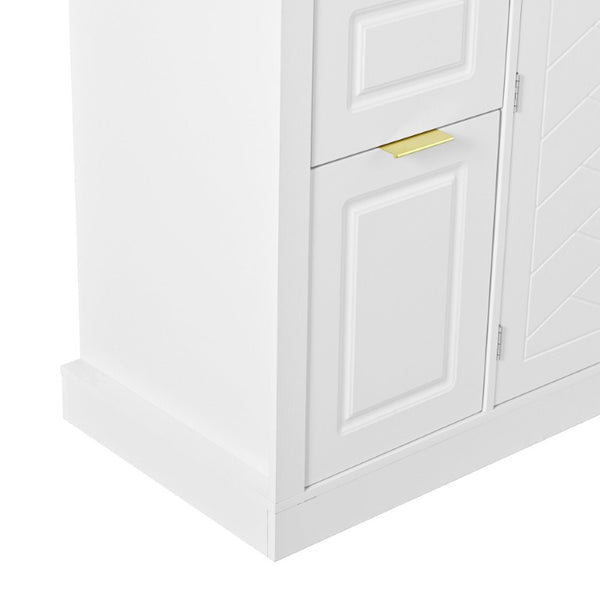 English Elm U_style Modern Buffet Cabinet with Six Drawers Built-In Power Outlet and Adjustable Shelving White N711P437720K