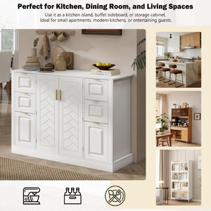 English Elm U_style Modern Buffet Cabinet with Six Drawers Built-In Power Outlet and Adjustable Shelving White N711P437720K