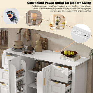 English Elm U_style Modern Buffet Cabinet with Six Drawers Built-In Power Outlet and Adjustable Shelving White N711P437720K