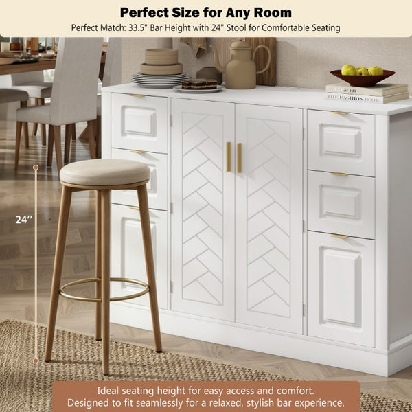 English Elm U_style Modern Buffet Cabinet with Six Drawers Built-In Power Outlet and Adjustable Shelving White N711P437720K
