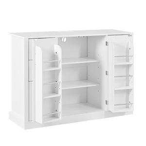 English Elm U_style Modern Buffet Cabinet with Six Drawers Built-In Power Outlet and Adjustable Shelving White N711P437720K