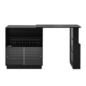 English Elm U-style Extendable Counter Height Sideboard with Acrylic Doors Pegboard and Open Shelving Black N711P437809B
