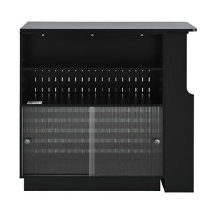 English Elm U-style Extendable Counter Height Sideboard with Acrylic Doors Pegboard and Open Shelving Black N711P437809B