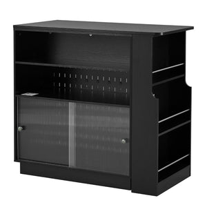 English Elm U-style Extendable Counter Height Sideboard with Acrylic Doors Pegboard and Open Shelving Black N711P437809B