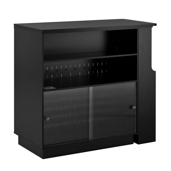 English Elm U-style Extendable Counter Height Sideboard with Acrylic Doors Pegboard and Open Shelving Black N711P437809B