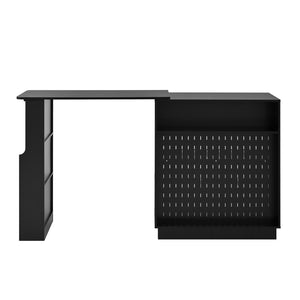 English Elm U-style Extendable Counter Height Sideboard with Acrylic Doors Pegboard and Open Shelving Black N711P437809B