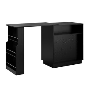 English Elm U-style Extendable Counter Height Sideboard with Acrylic Doors Pegboard and Open Shelving Black N711P437809B
