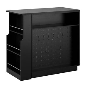 English Elm U-style Extendable Counter Height Sideboard with Acrylic Doors Pegboard and Open Shelving Black N711P437809B