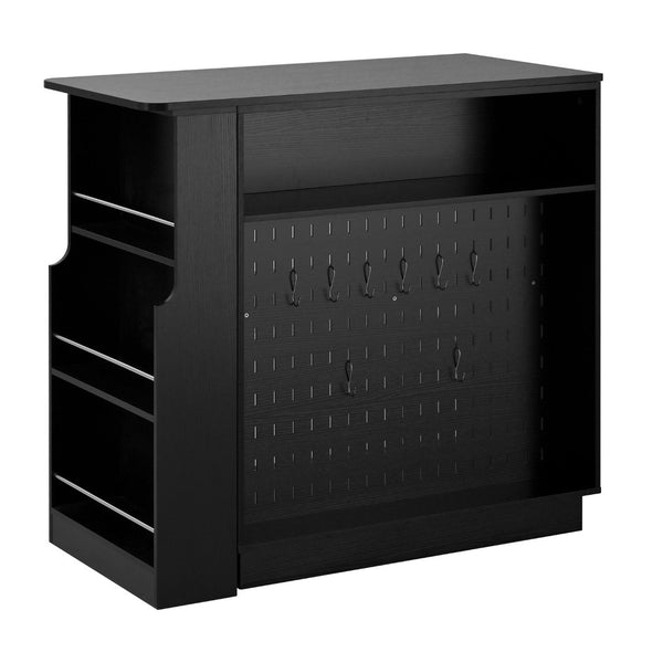 English Elm U-style Extendable Counter Height Sideboard with Acrylic Doors Pegboard and Open Shelving Black N711P437809B