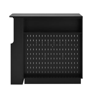 English Elm U-style Extendable Counter Height Sideboard with Acrylic Doors Pegboard and Open Shelving Black N711P437809B