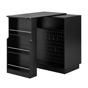English Elm U-style Extendable Counter Height Sideboard with Acrylic Doors Pegboard and Open Shelving Black N711P437809B