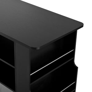 English Elm U-style Extendable Counter Height Sideboard with Acrylic Doors Pegboard and Open Shelving Black N711P437809B