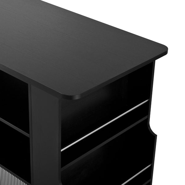 English Elm U-style Extendable Counter Height Sideboard with Acrylic Doors Pegboard and Open Shelving Black N711P437809B