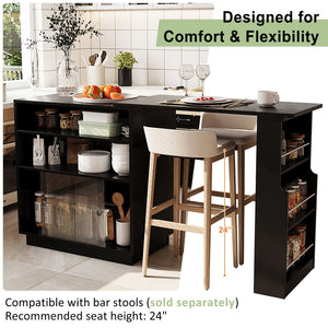 English Elm U-style Extendable Counter Height Sideboard with Acrylic Doors Pegboard and Open Shelving Black N711P437809B