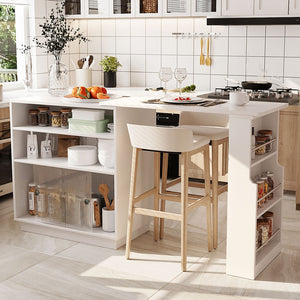 English Elm U-style Extendable Counter Height Sideboard with Acrylic Doors Pegboard and Open Shelving White N711P437809K