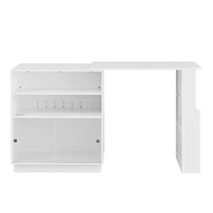 English Elm U-style Extendable Counter Height Sideboard with Acrylic Doors Pegboard and Open Shelving White N711P437809K