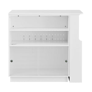 English Elm U-style Extendable Counter Height Sideboard with Acrylic Doors Pegboard and Open Shelving White N711P437809K