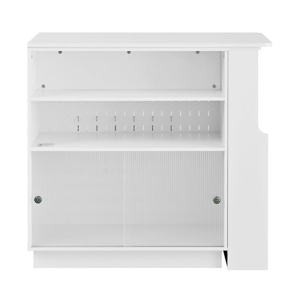 English Elm U-style Extendable Counter Height Sideboard with Acrylic Doors Pegboard and Open Shelving White N711P437809K