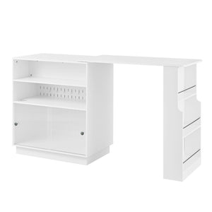English Elm U-style Extendable Counter Height Sideboard with Acrylic Doors Pegboard and Open Shelving White N711P437809K