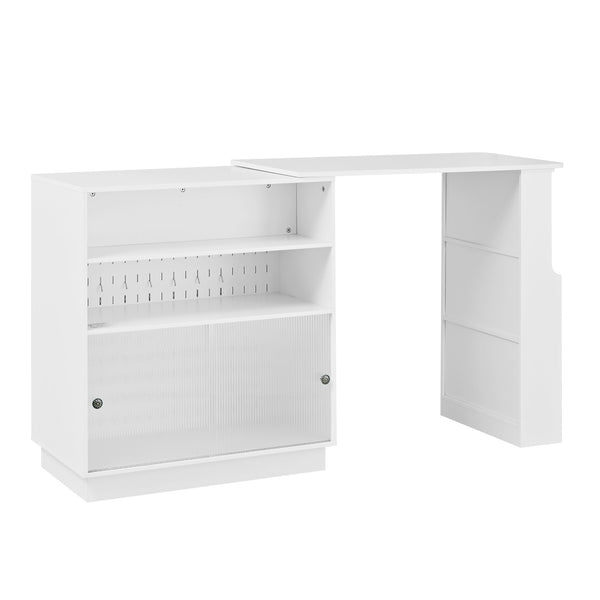 English Elm U-style Extendable Counter Height Sideboard with Acrylic Doors Pegboard and Open Shelving White N711P437809K