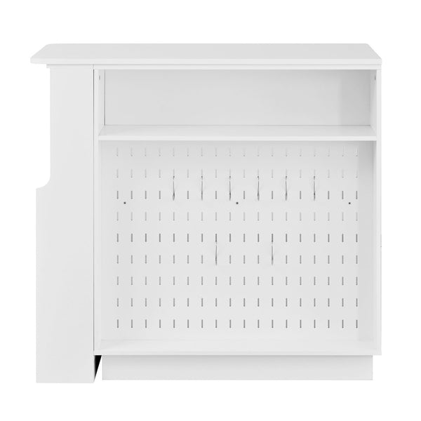 English Elm U-style Extendable Counter Height Sideboard with Acrylic Doors Pegboard and Open Shelving White N711P437809K
