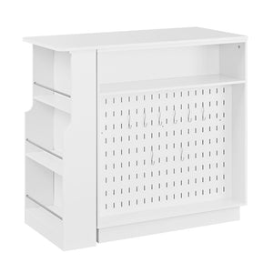 English Elm U-style Extendable Counter Height Sideboard with Acrylic Doors Pegboard and Open Shelving White N711P437809K
