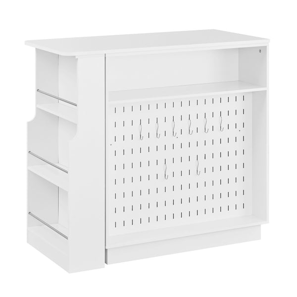 English Elm U-style Extendable Counter Height Sideboard with Acrylic Doors Pegboard and Open Shelving White N711P437809K
