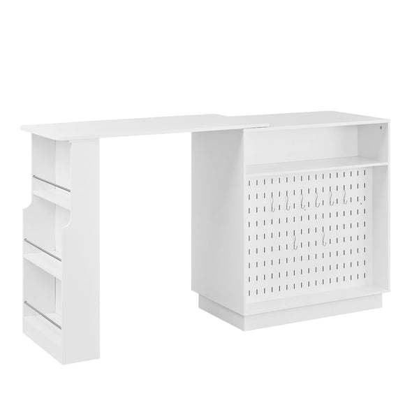 English Elm U-style Extendable Counter Height Sideboard with Acrylic Doors Pegboard and Open Shelving White N711P437809K