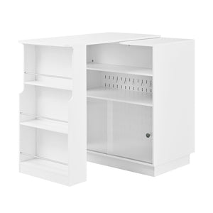 English Elm U-style Extendable Counter Height Sideboard with Acrylic Doors Pegboard and Open Shelving White N711P437809K