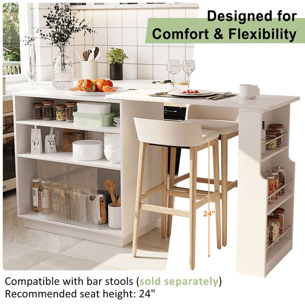English Elm U-style Extendable Counter Height Sideboard with Acrylic Doors Pegboard and Open Shelving White N711P437809K