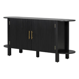 English Elm U_style Pine Wood Fluted Sideboard with Tiered Display Shelves for Dining Room N711P440153B