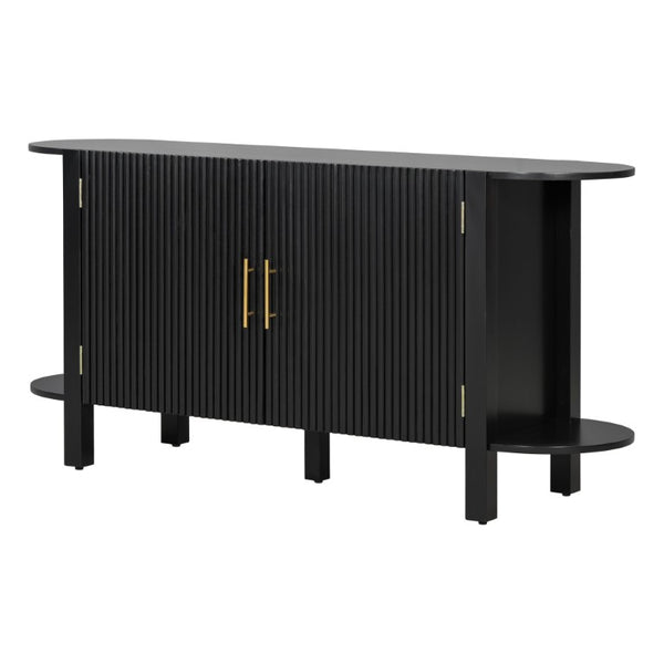 English Elm U_style Pine Wood Fluted Sideboard with Tiered Display Shelves for Dining Room N711P440153B